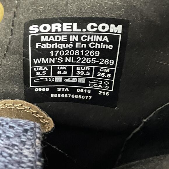 Sorel Wedge Boots Womens Size 8.5 Blue Brown Lexie Leather Canvas NL2265-269 - Picture 16 of 16